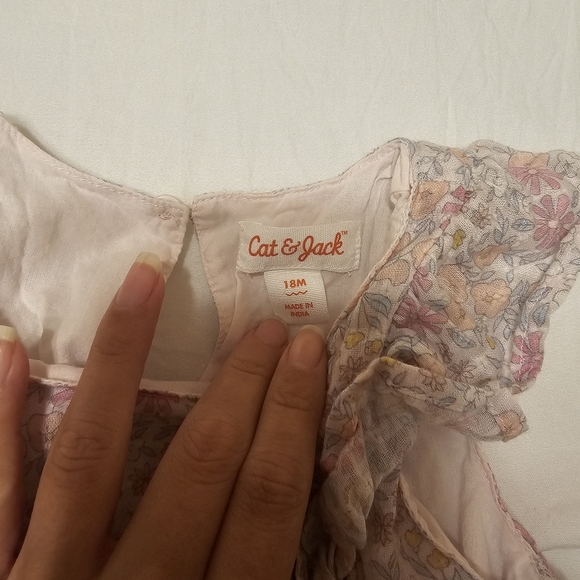 Cat & Jack Floral Light Pink Flutter Sleeve Dress with Diaper cover 18m - Picture 3 of 5